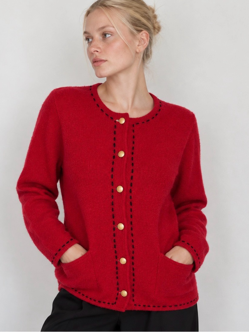 Vintage Karen Scott II 100% Wool Red Cardigan Sweater Made in Australia 1X